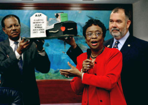 Rep. Arthenia Joyner, D-Tampa, center, debates in opposition to an inadequate education funding proposal considered on the House floor during the 2003 Legislature