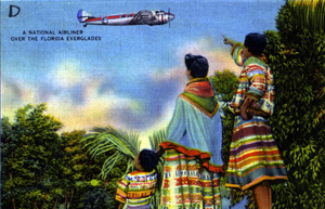 Postcard of an airplane flying over the Everglades (1952)