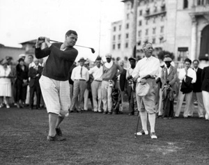 Babe Ruth and the former governor of New York, Al Smith, playing a round of golf at the Miami Biltmore: Coral Gables, Florida (1930)