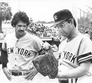 Florida Governor Bob Graham wearing a New York Yankees uniform: Tallahassee, Florida (1980)