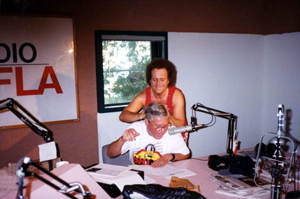 U.S. Senator Bob Graham with Richard Simmons during workday as radio co-host at WFLA Radio: Tampa, Florida (1977)