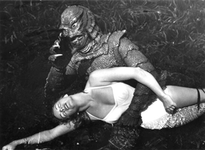 Ginger Stanley in the grip of the creature: Silver Springs, Florida (1954)