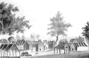 Drawing of an 1835 Seminole town (1837)