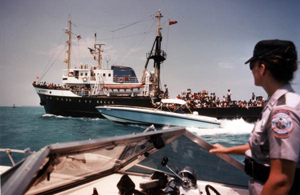 Florida Marine Patrol officer monitoring the Mariel Cuban Boatlift (1980)