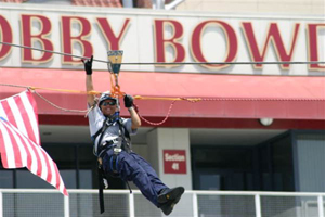 Lt. Judi Davison of the Tallahassee Fire Department Urban Search and Rescue Team performing technical level rope rescue training at Doak Campbell Stadium (2006)