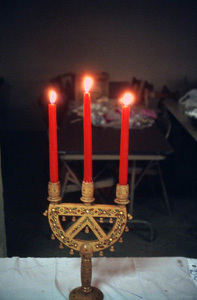 Candelabra lit for Ukrainian American Christmas Eve festival: Lake Worth, Florida (1987)