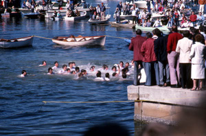 Boys competing in contest to retrieve an epiphany cross: Tarpon Springs, Florida (1985)