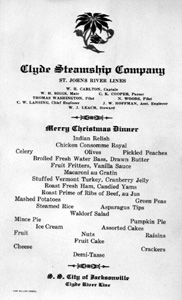 Steamboat, City of Jacksonville Christmas dinner menu (1926)