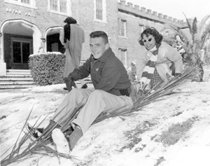 Florida State University students enjoying a day of snow: Tallahassee, Florida (1958)