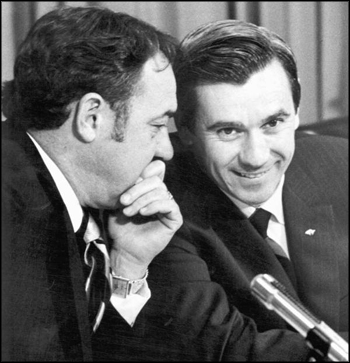 Florida Governor-elect Reubin Askew listens to Florida Governor Claude Kirk (December 8, 1970)