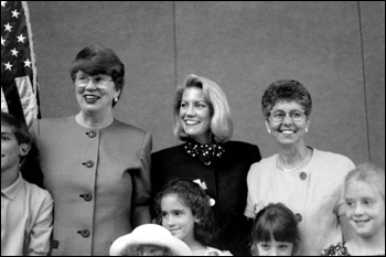 Celebration for Patricia A. Seitz (center), first woman President of the Florida Bar Association; also pictured United States Attorney General Janet Reno (left) and Chief Justice of the Florida Supreme Court Rosemary Barkett.