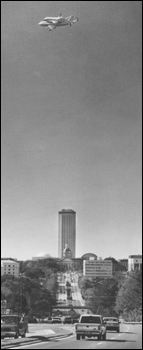 View of Space Shuttle flying over Florida's capitol building (1992)