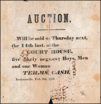 Slave Auction notice: Jacksonville, Florida (February 8, 1856)