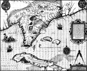 Early Map of La Florida and the Caribbean from Theodore de Bry's Grand Voyages (1591)