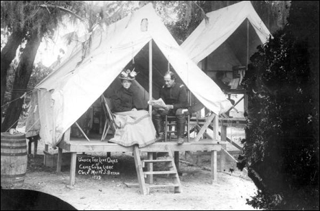 Colonel and Mrs. William Jennings Bryan in a tent under the live oaks: Jacksonville, Florida