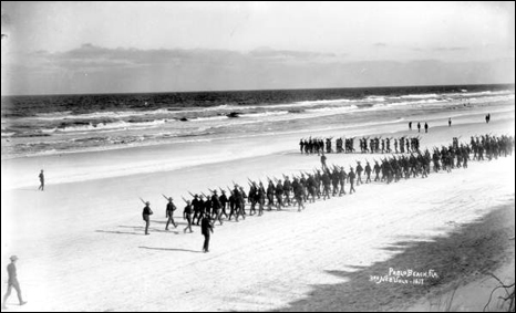 3rd Nebraska Volunteers marching on the beach: Pablo Beach, Florida (1898)