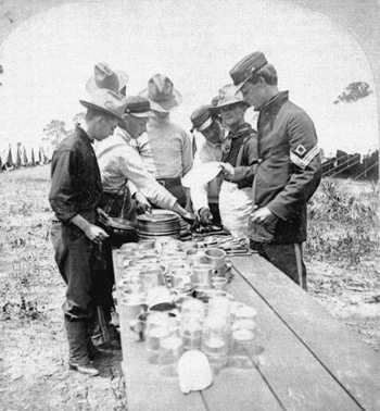 Company D Florida volunteers at dinner (1898)