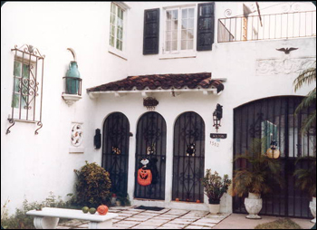 Home of Roxcy Bolton at 1302 Alhambra Circle decorated for Halloween: Coral Gables, Florida (197-)