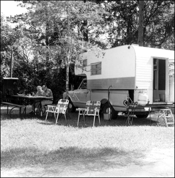 Unidentified people camping at Torreya State Park: Rock Bluff, Florida (1976)