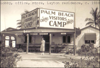 Unidentified woman standing in front of building at Layton's Cottage, Trailer, and Fishing Park: Riviera Beach, Florida (ca. 1938)