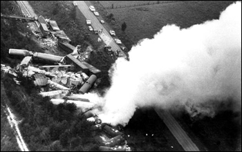 Train derailment releases toxic chemicals: Lake City, Florida (ca. 1985)