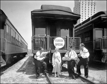 Hawaiian band greeting visitor: Miami, Florida (1936)