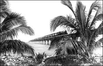 Florida East Coast Railway train traveling along Overseas Extension bridge (19__)