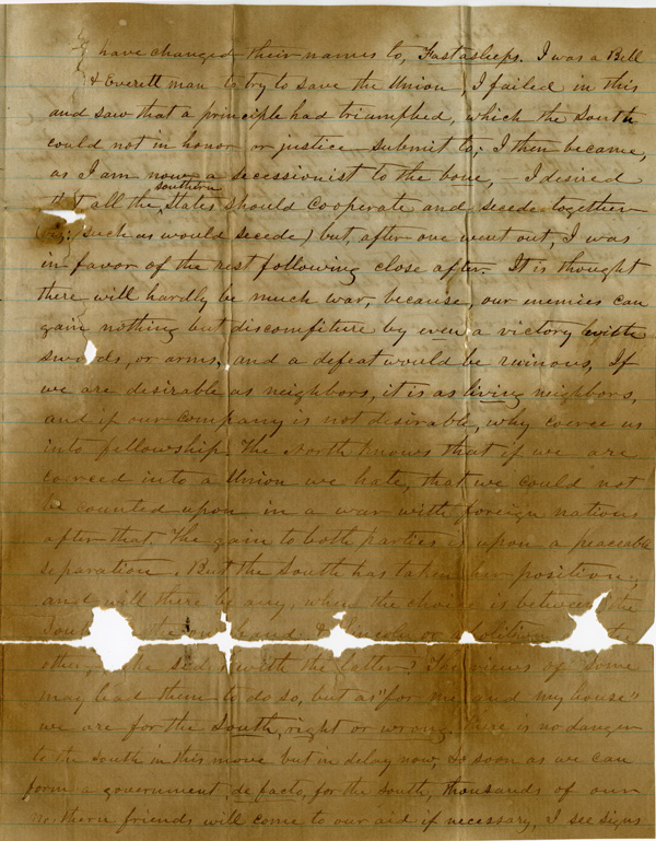 Letter of January 21, 1861, from E. J. Blackshear to Mrs. Pittman