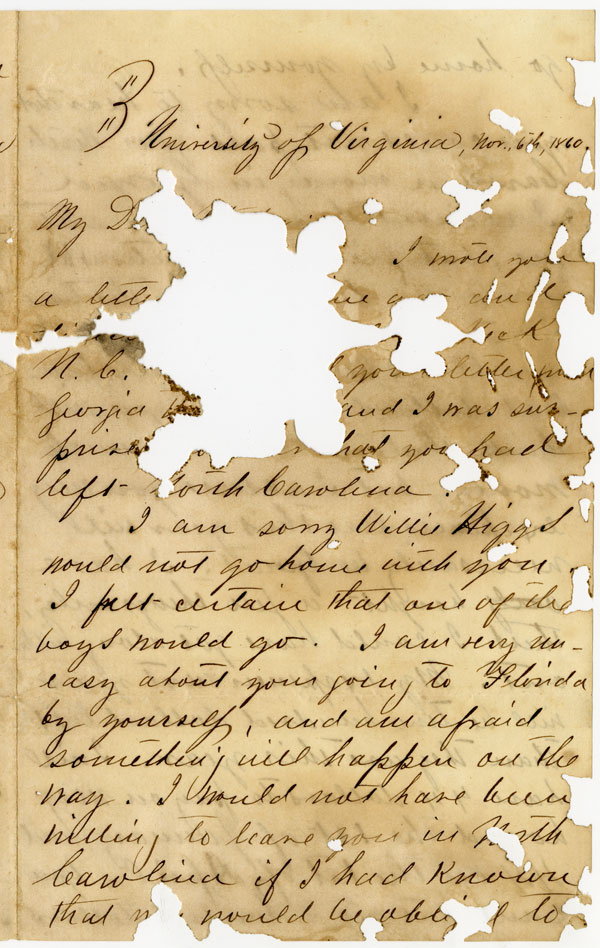 Letter of November 6, 1860, from J. D. Pittman to My Dear Mother 