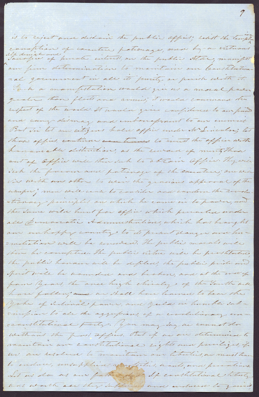 Draft of Letter, November 1, 1860, Richard K. Call, Lake Jackson, to Mr. Hart