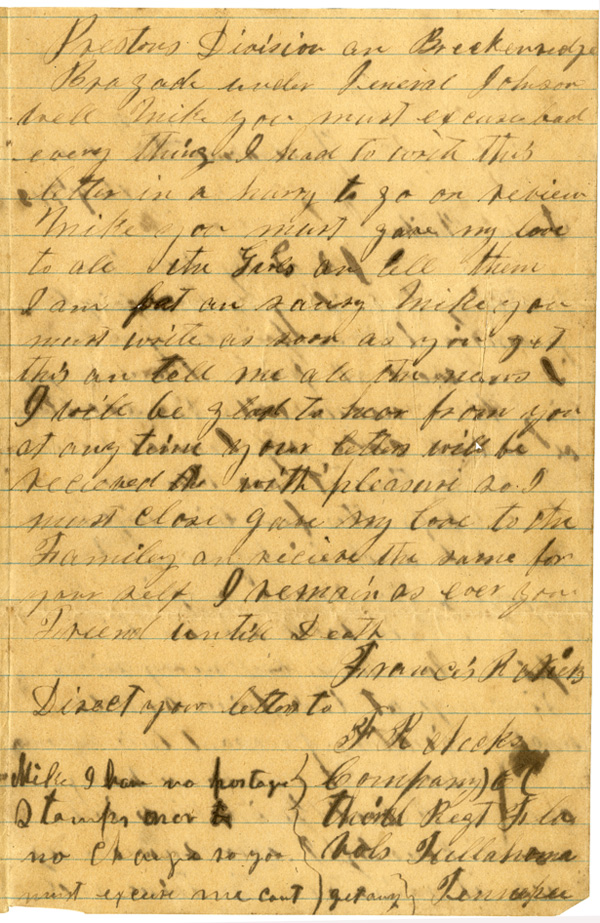 Francis R. Nicks Letter, 1863