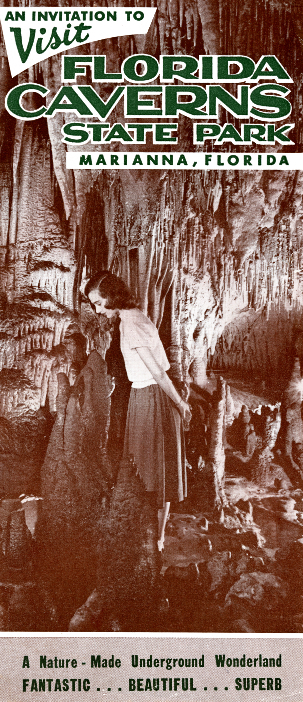 Florida Caverns State Park promotion brochure, ca. 1950. State Library of Florida vertical file collection.