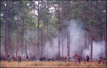 Re-enactment of battle during festival at Olustee Battlefield Historic State Park: Baker County, Florida (1994)