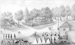 Barracks and tents at Fort Brooke in Tampa Bay