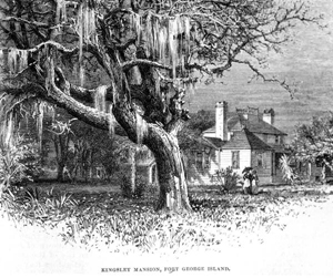 Drawing of the Kingsley mansion at the Kingsley Plantation (1878)