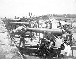 Columbiad guns of the Confederate water battery at the entrance to Pensacola Bay: Warrington, Florida (February 1861)