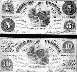 Samples of paper money, issued by the State of Florida during the Civil War (1861)