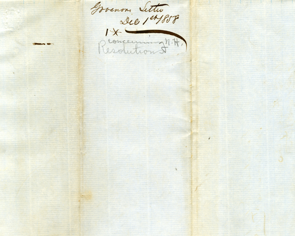 Governor Madison Starke Perry to John Finlayson, forwarding anti-slavery resolutions from the State of New Hampshire to the State of Florida, December 1, 1858 
