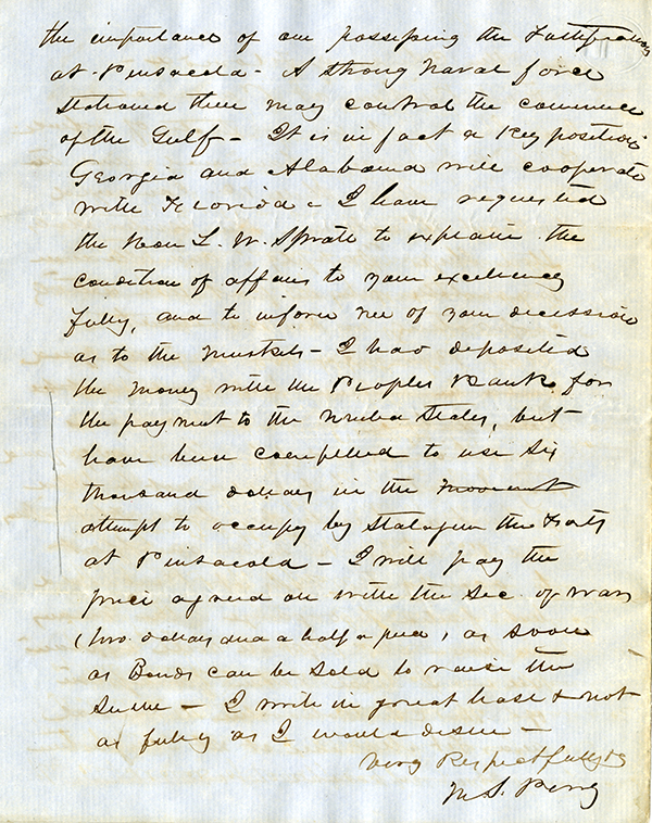 M. S. Perry to F. W. Pickens, January 12, 1861
