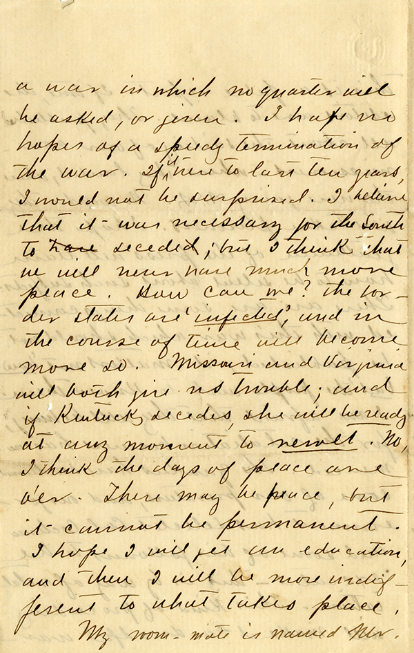 J. D. Pittman to My Dear Mother, November 18, 1861 
