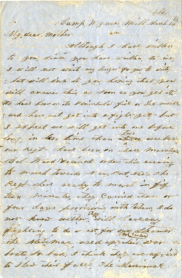 Edmond Powell to My Dear Mother, March 14, 1862
