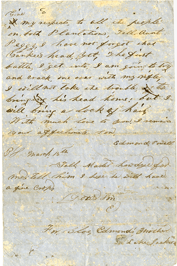 Edmond Powell to My Dear Mother, March 14, 1862
