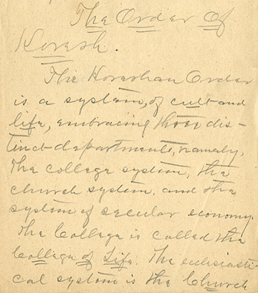 Final two pages of an original Cyrus Teed manuscript, 1889