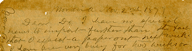 Correspondence from Cyrus Teed to Abiel W.K. Andrews, November 2, 1887