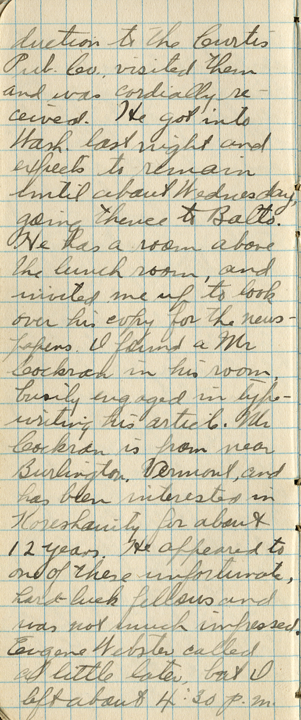 Claude Rahn’s journal entry dated December 17, 1911
