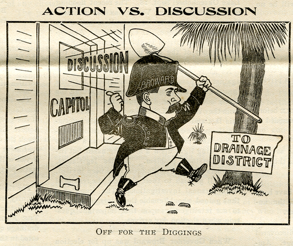 Pro-drainage political cartoon featuring Governor Napoleon Bonaparte Broward, <em>The American Eagle</em>, September 13, 1906
