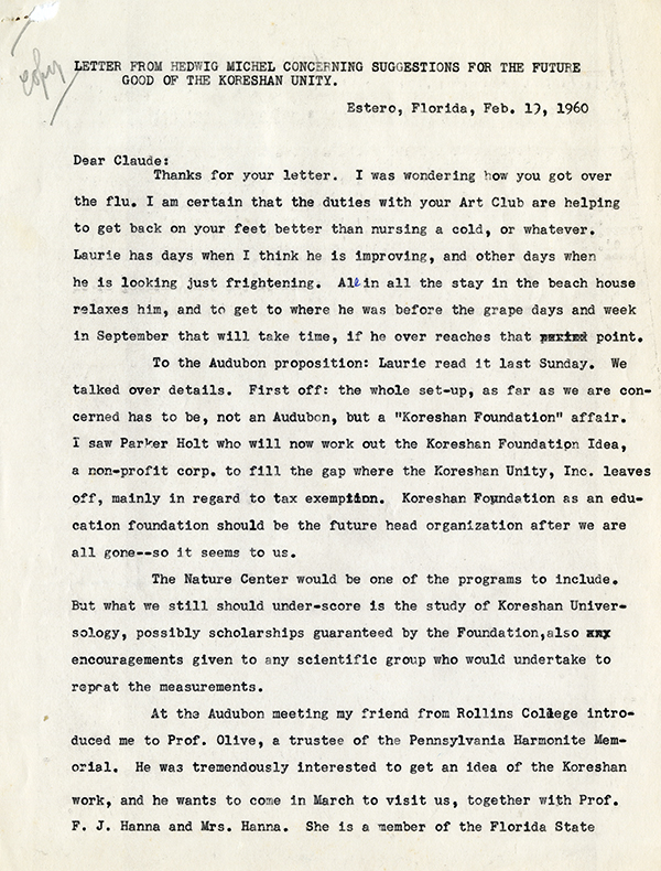 Letter from Rahn to Michel, 1960
