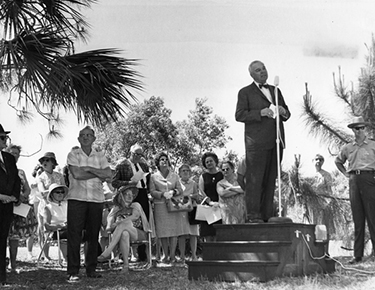 John D. Pennekamp speaking at the Koreshan State Park Dedication Ceremony, 1967