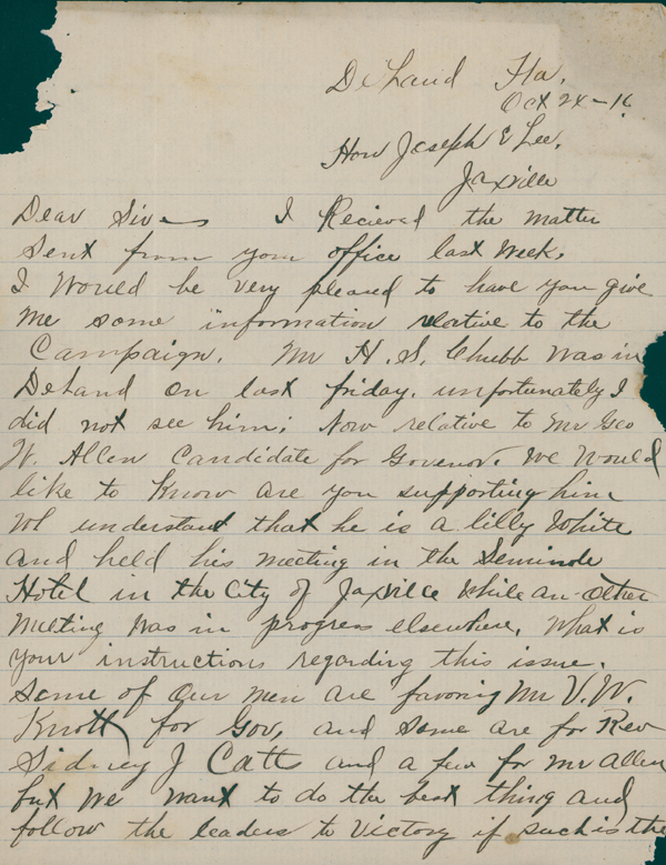 Letter from John Edwards to Joseph E. Lee, Oct. 24th, 1916