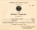 Florida State Board of Health Midwife Certificate of Registration, ca. 1942